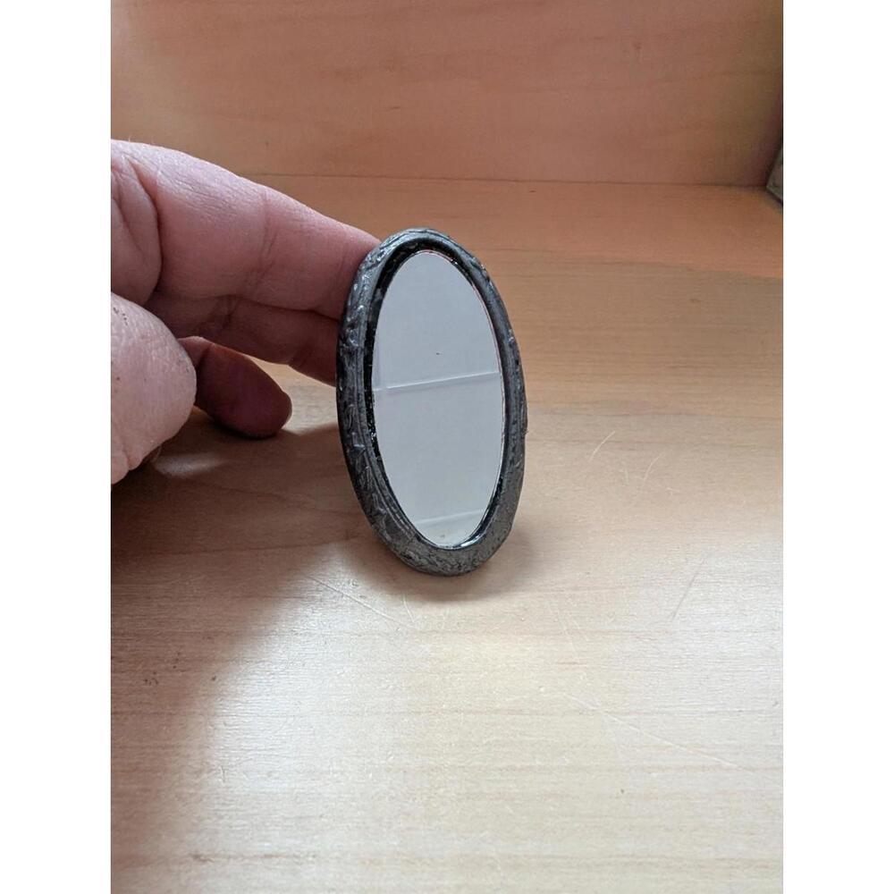 Vintage Huge Oval Mirror Ring Adjustable Silver Tone Statement